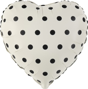 Шар (18''/46 см) Сердце, Черный горошек, Кремовый, 1 шт.