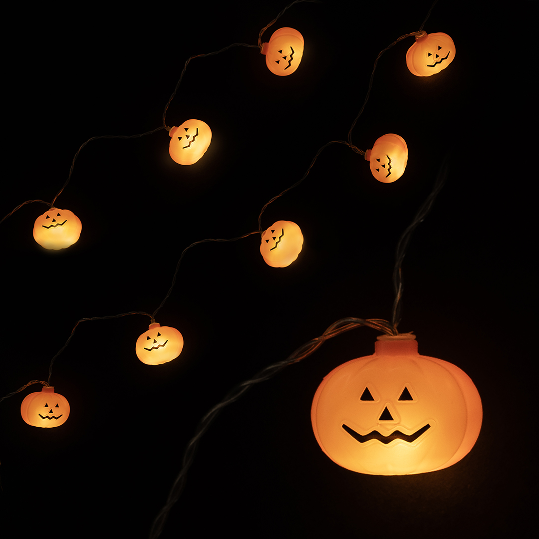 Светодиодная фигурная гирлянда Тыквы,3,2x4,1 см,10 Led,IP14, 1,8 м. Оранжевый/Теплый белый, 1 шт.