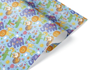 Упаковочная бумага 80гр (0,7*1 м) Яркие зверята, Голубой, 10 шт.