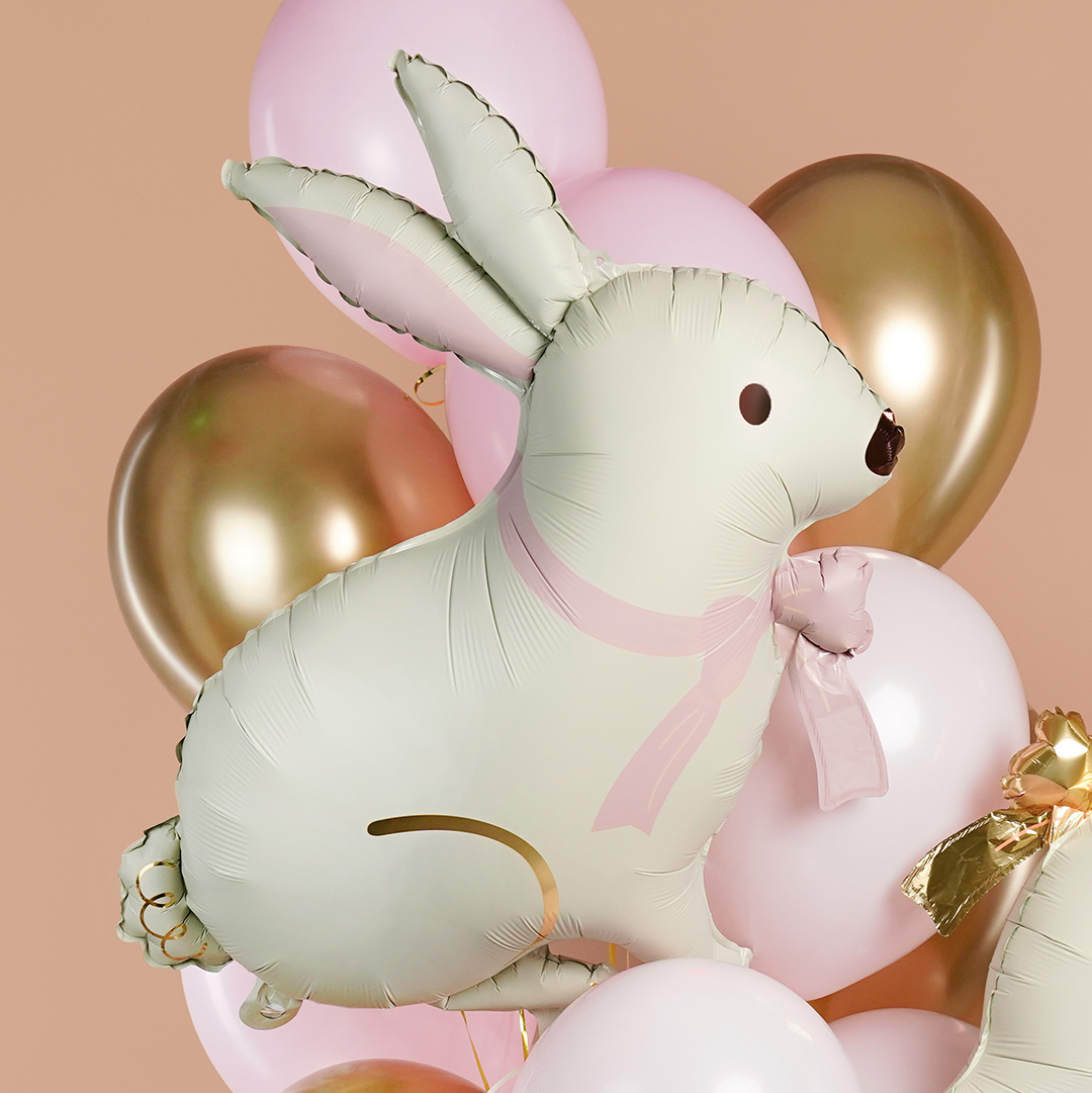 Шар (33''/84 см) Фигура, Зайка с розовым бантиком, Сатин, 1 шт.