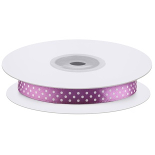 Лента атласная (1 см*22,85 м) Горошек, Фиолетовый, 1 шт.