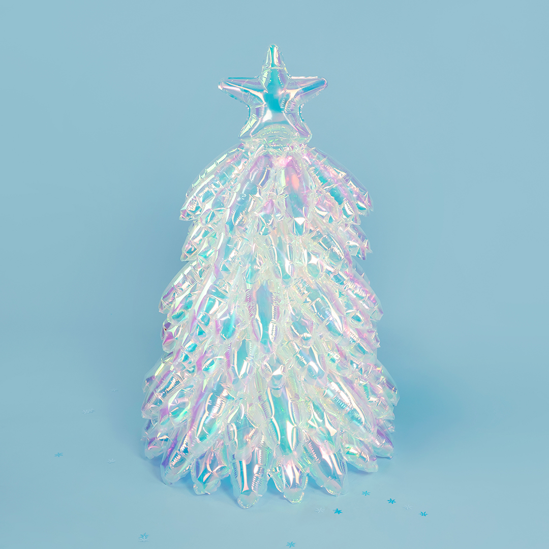 Шар (39''/99 см) Фигура 3D, Новогодняя елочка, Прозрачный, Хамелеон, 1 шт. в уп.