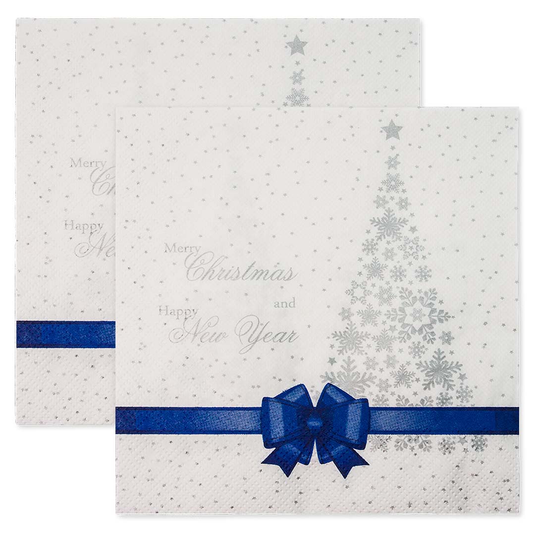 Сервировочные салфетки, Новогодний бант, Синий, 33*33 см, 20 шт.