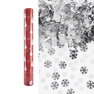 Пневмохлопушка (16/40 см), Снеговики, Снежинки фольга и тишью, Белый/Серебро, Металлик, 1 шт.