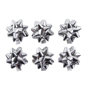 Бант Звезда, Серебро, Металлик, 7,6 см, 6 шт. в упак. 
