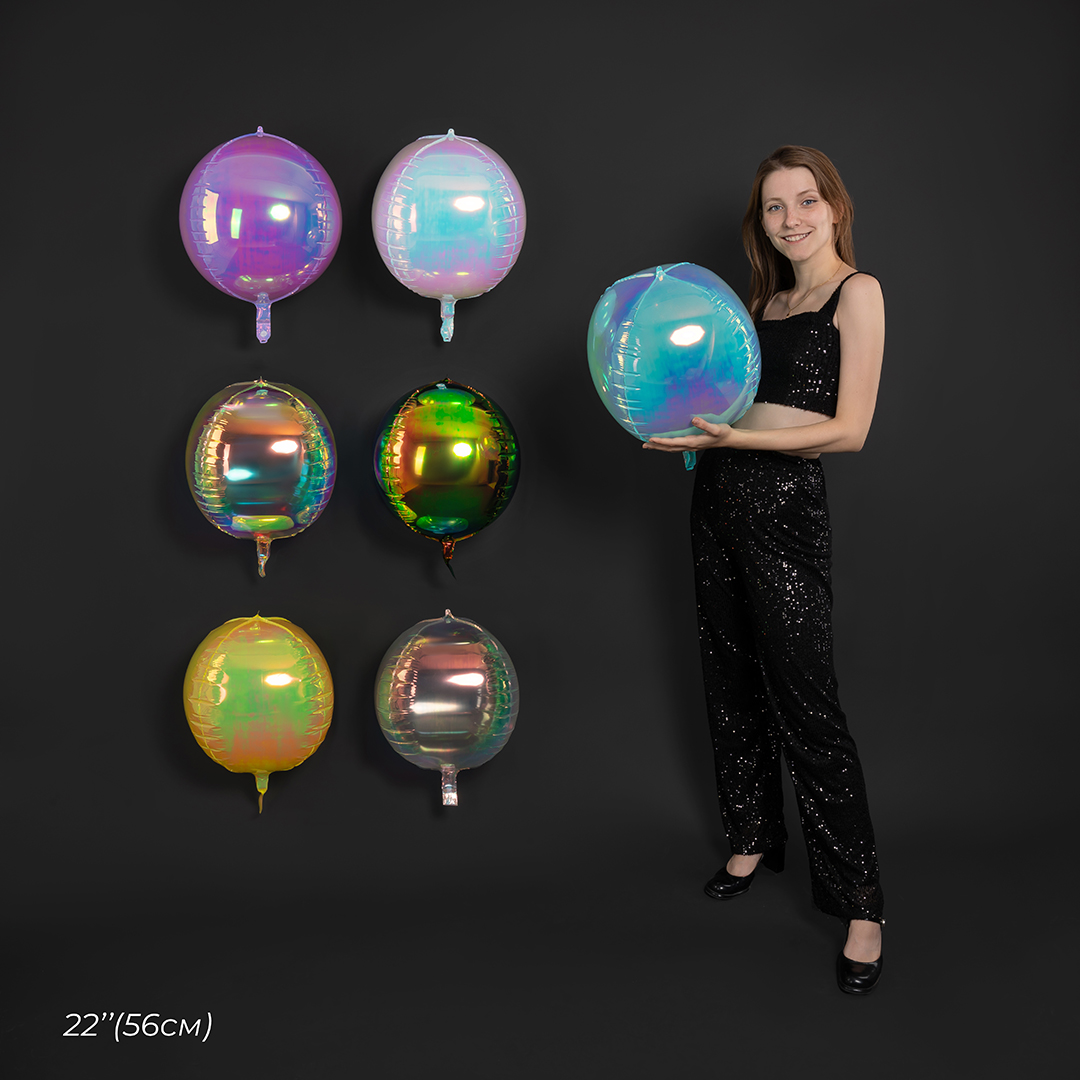 Шар 3D (22''/56 см) Сфера, Прозрачный, Хамелеон, 1 шт. в уп.