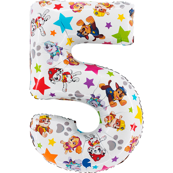 Шар (26''/66 см) Цифра, 5 Щенячий Патруль, 1 шт.