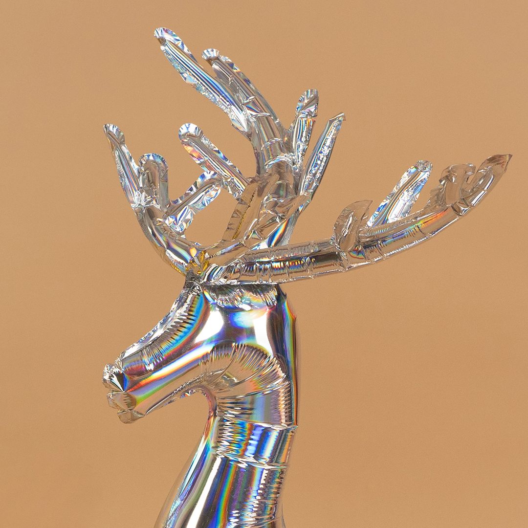 Шар 3D (35''/89 см) Фигура, Олень, Серебро, Голография, 1 шт. в уп.