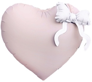 Шар (22''/56 см) Сердце, Белый бант, Розовый, 1 шт. в уп.