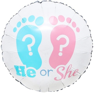 Шар (18''/46 см) Круг, Гендер Пати, Ножки малыша, Голубой/Розовый, 1 шт.