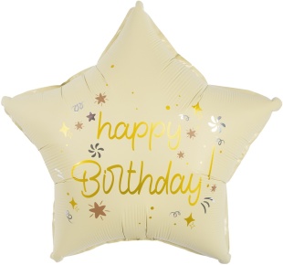 Шар (18''/46 см) Звезда, Happy Birthday (звездочки), Кремовый, Сатин, 1 шт. в уп. (цв.этик.)