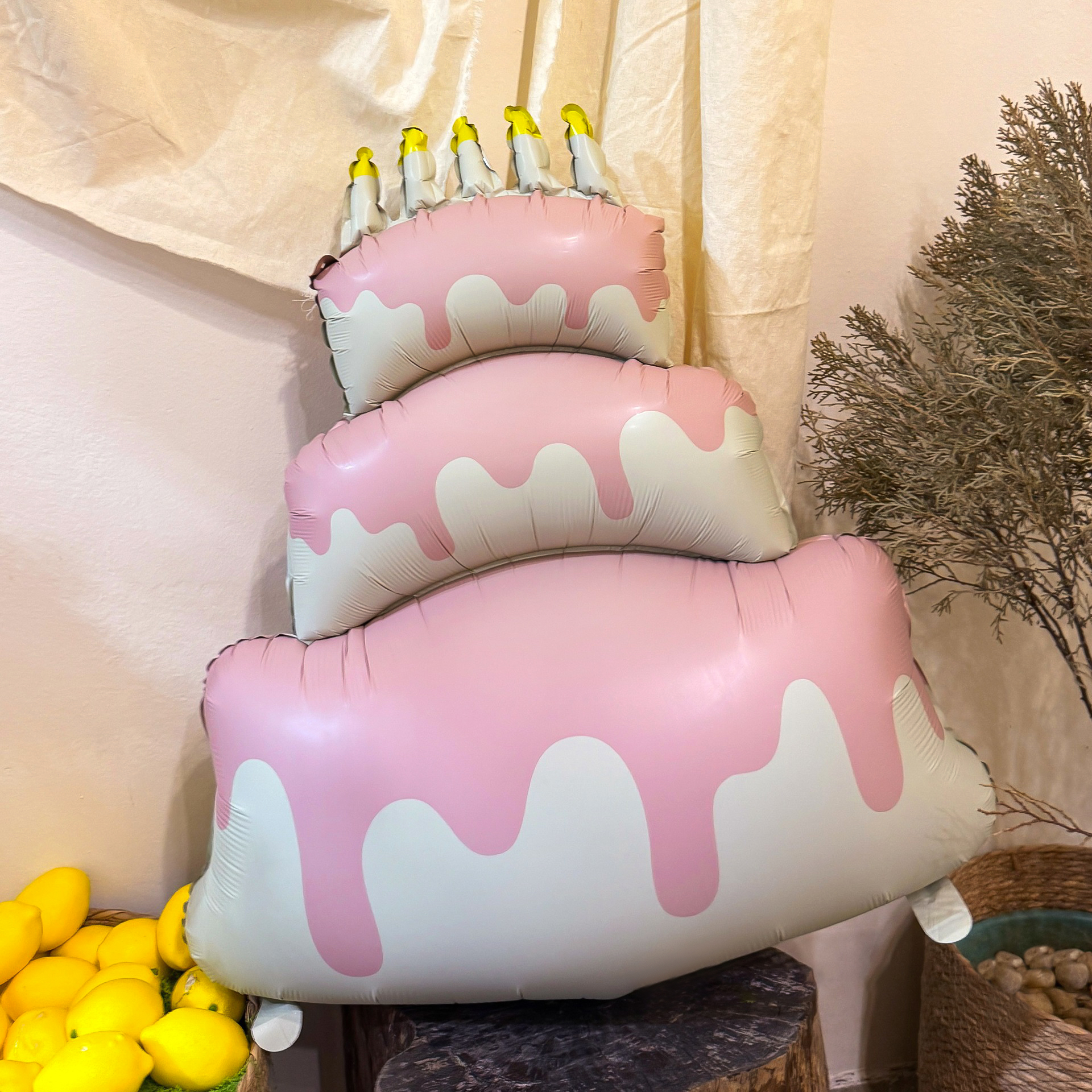 Шар (38''/97 см) Фигура, Торт со свечками, Розовый, Сатин, 1 шт. в уп.