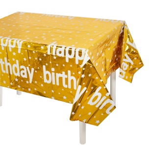 Скатерть одноразовая, Happy Birthday (звезды), Золото, Металлик, 137*183 см, 1 шт.