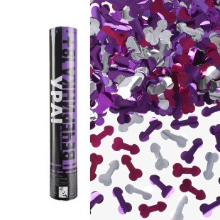 Пневмохлопушка (12/30 см), Плейбой 18+, Конфетти фольга, Фуше/Серебро, Металлик, 1 шт.