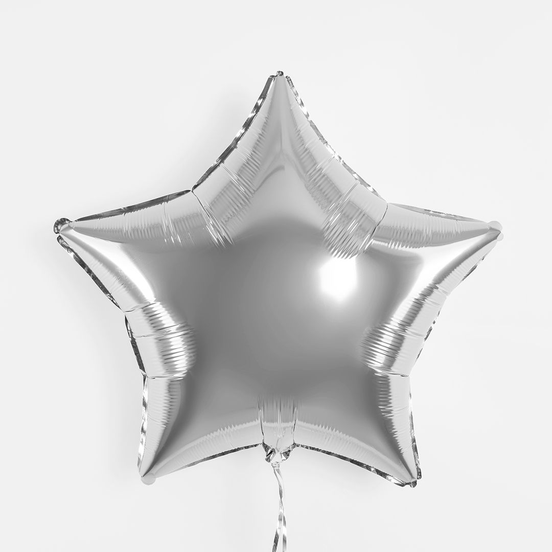 Шар (24''/61 см) Звезда, Серебро, Металлик, 1 шт.