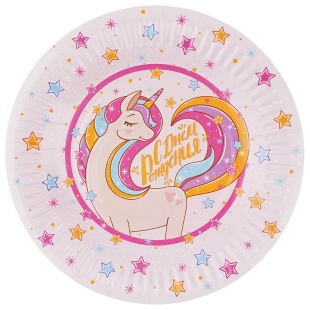 Тарелки (7''/18 см) Волшебный единорог, С Днем Рождения!, Розовый, 6 шт.