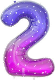Шар (34''/86 см) Цифра, 2 Сияющий космос, Сиреневый, Градиент, 1 шт. в уп.