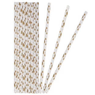 Трубочки для коктейлей, Елочки, Белый/Золото, 12 шт. в упак.
