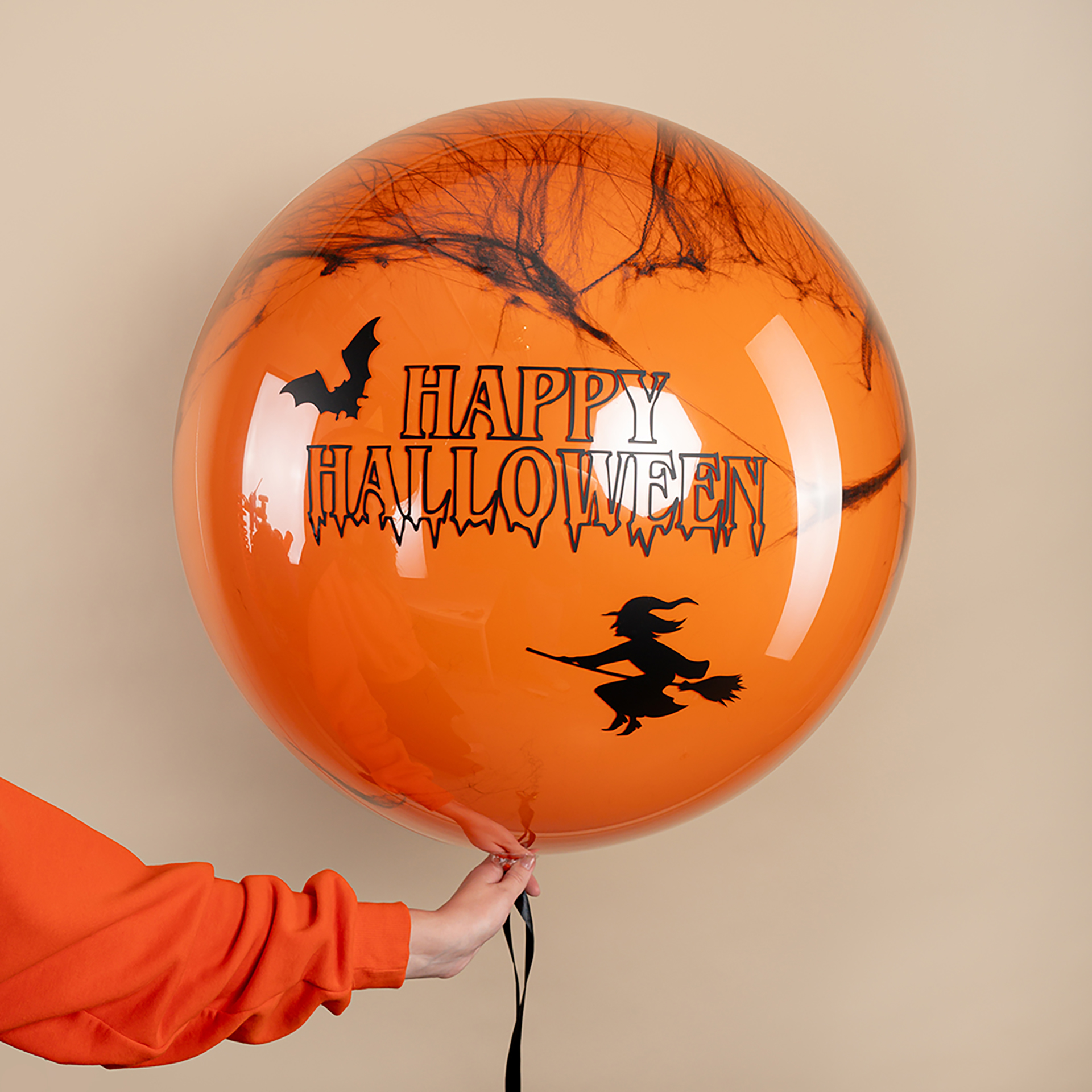 Декоративное украшение, Паутина и 6 пауков, 60 гр, Черный/Оранжевый, 1 шт.