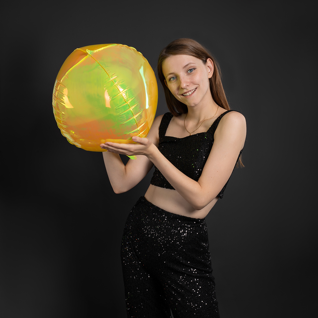 Шар 3D (22''/56 см) Сфера, Желтый, Хамелеон, 1 шт. в уп.