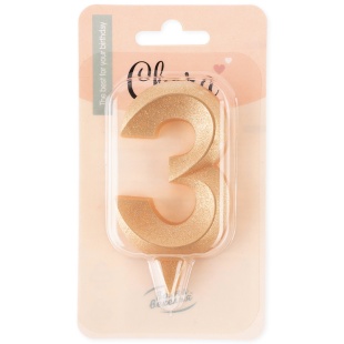 Свеча Цифра, 3 Грани, Золото, 7 см, 1 шт.