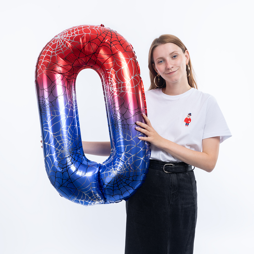 Шар (40''/102 см) Цифра, 0 Героическая тема, Красный/Синий, 1 шт. в уп.