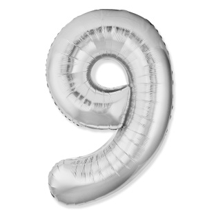 Шар (40''/102 см) Цифра, 9 Slim, Серебро, 1 шт.