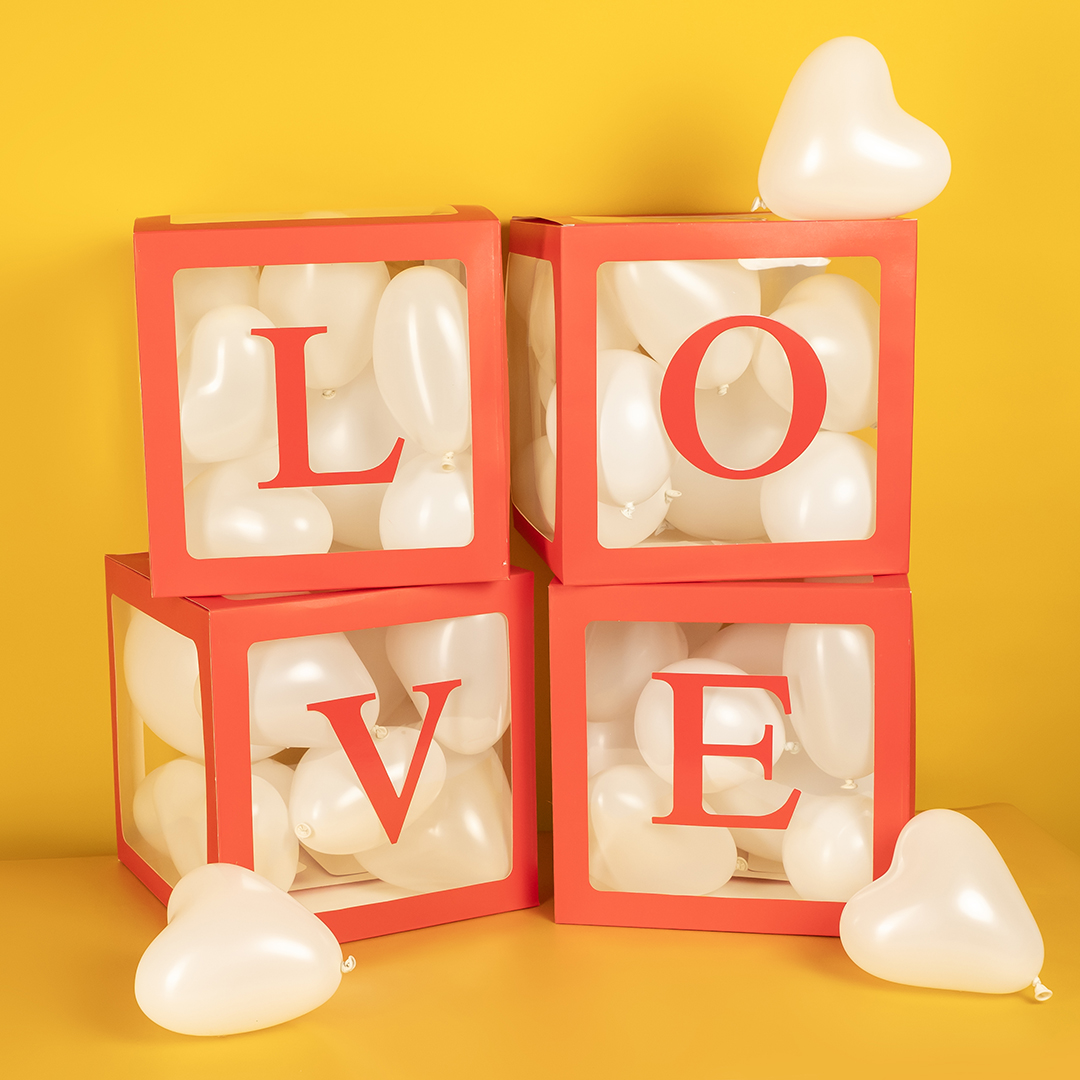 Набор коробок для шаров, Love, Красный, 30*30*30 см, 4 шт. в упак. 