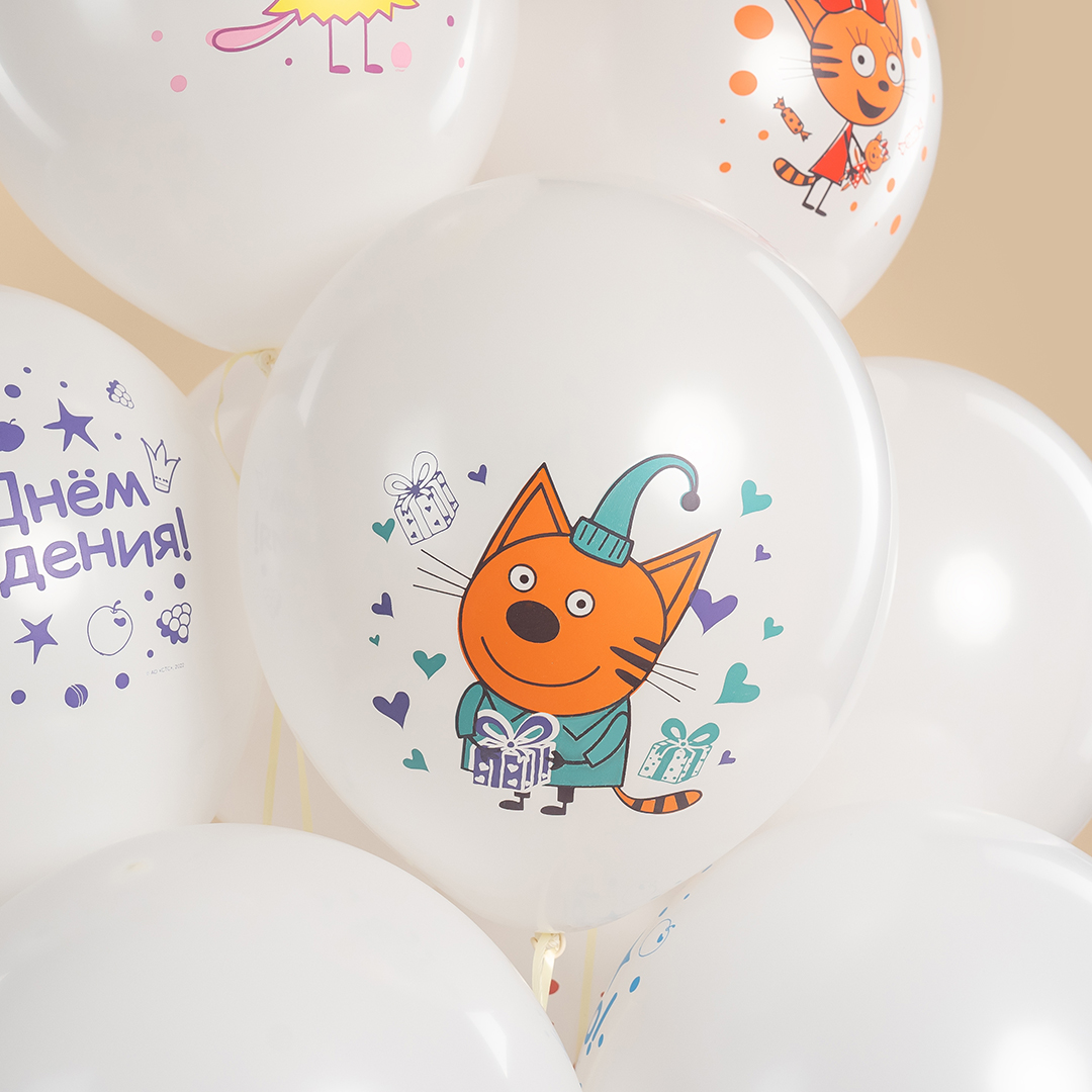 Шар (12''/30 см) Три Кота, Играем вместе, Белый, пастель, 1 ст, 25 шт.