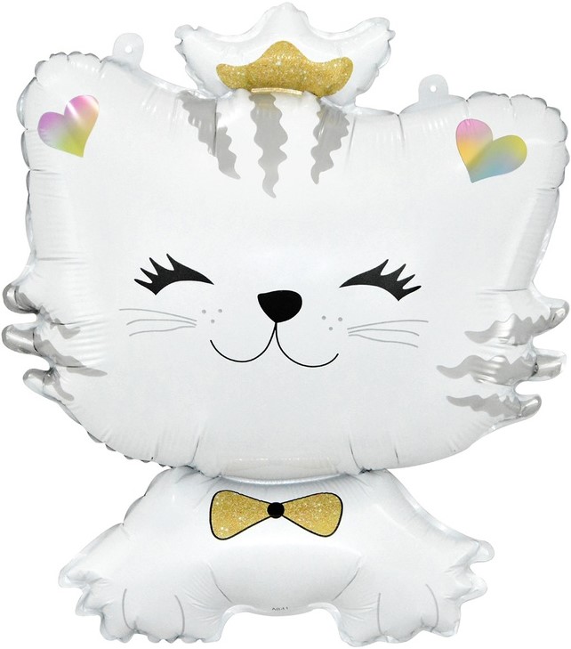 Шар (28''/71 см) Фигура, Котенок Принцесса, Белый, 1 шт.
