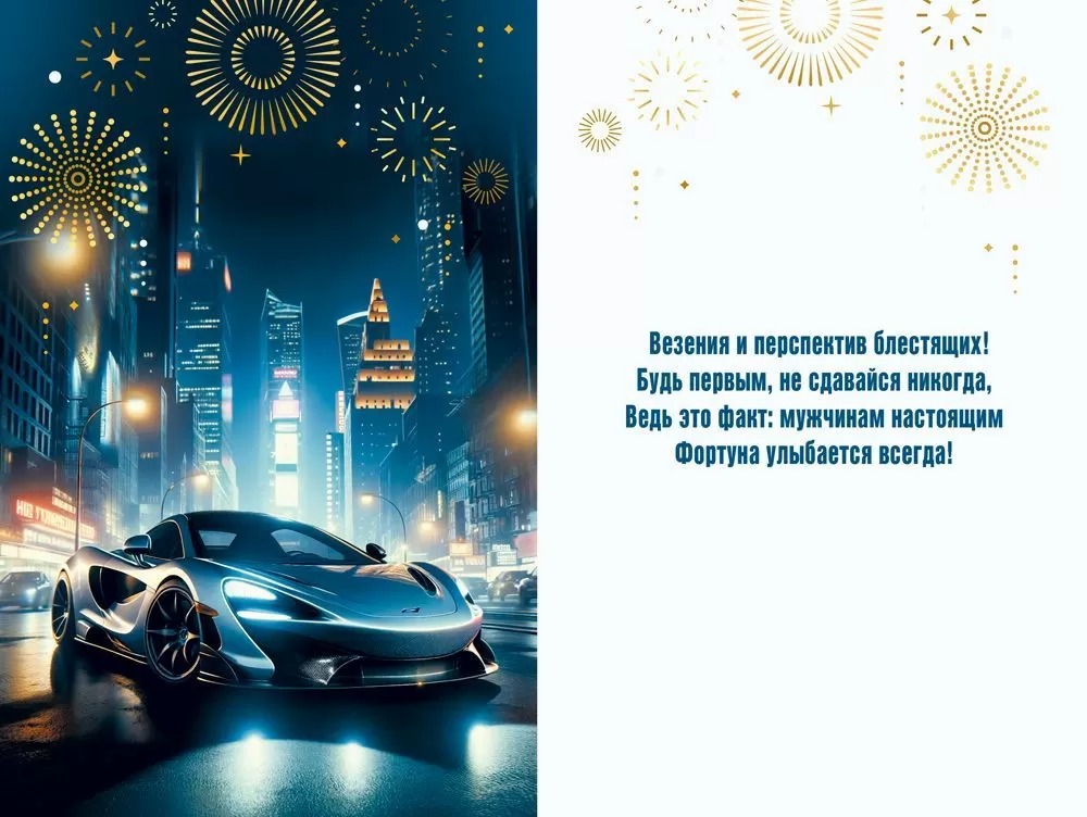 Открытка, С Днем Рождения! (автомобиль), 12,2*18,2 см, 10 шт.