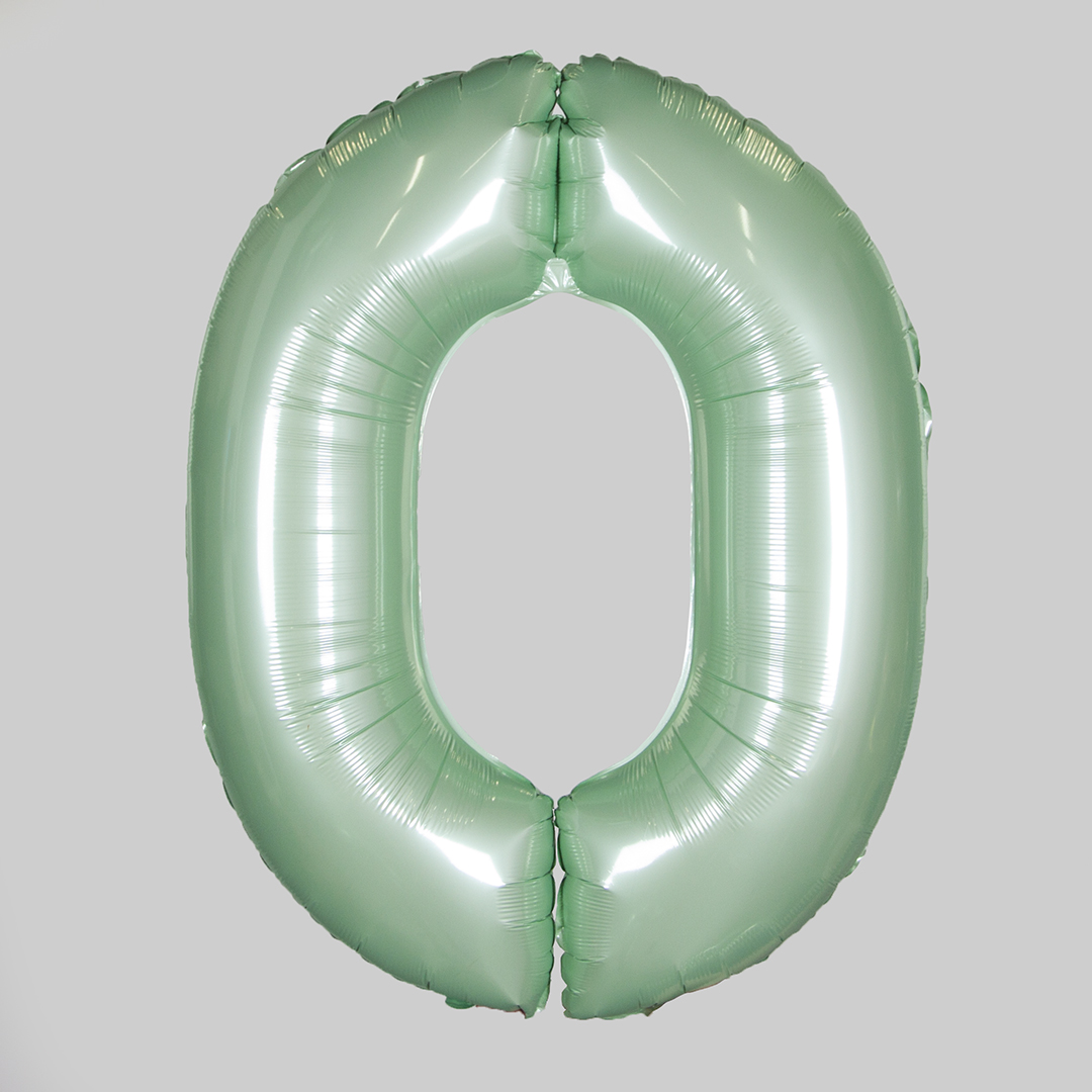 Шар (40''/102 см) Цифра, 0, Мятный, Макарунс, 1 шт.