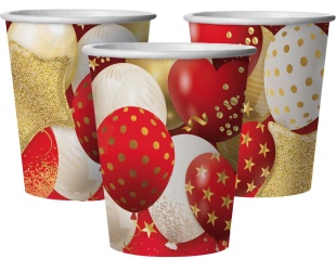 Стаканы (250 мл) Воздушные шары, Яркий праздник, Красный/Золото, 6 шт.