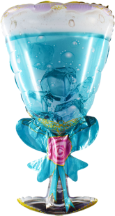 Шар (32''/81 см) Фигура, Бокал Шампанское, Кубики льда, Голубой, 1 шт.