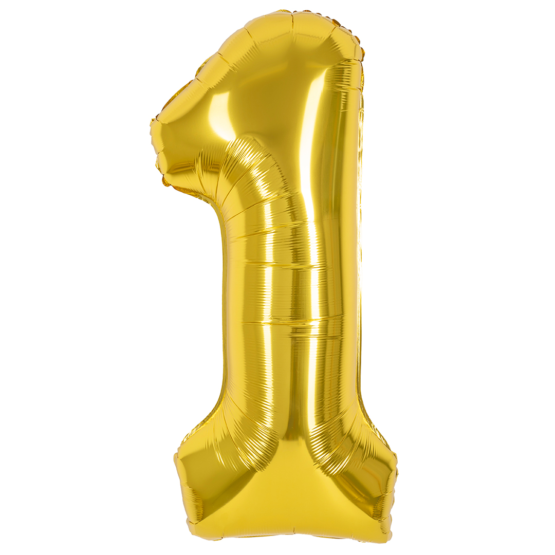 Шар (40''/102 см) Цифра, 1, Золото, 1 шт. в уп.