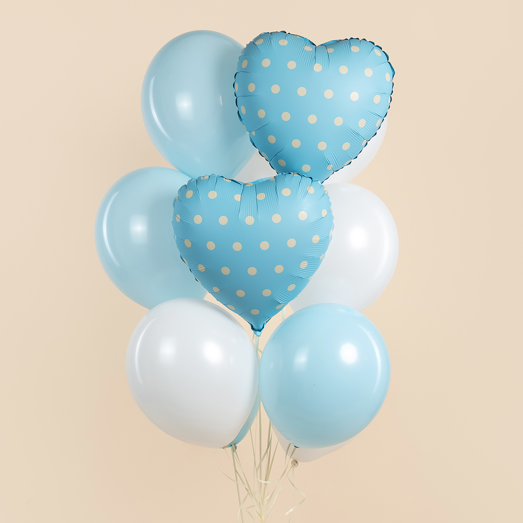 Шар (18''/46 см) Сердце, Кремовый горошек, Голубой, 1 шт.