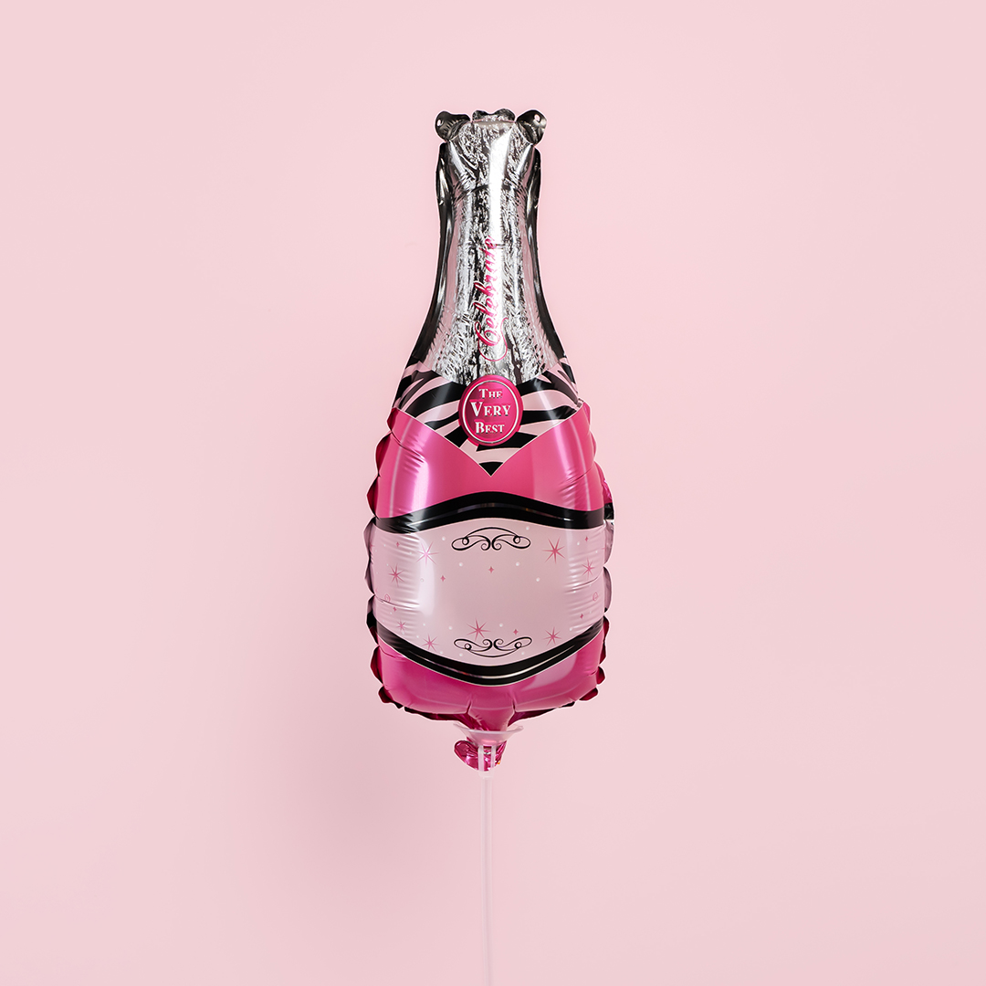 Шар с клапаном (14''/36 см) Мини-фигура, Бутылка Шампанское, Розовый, 1 шт.