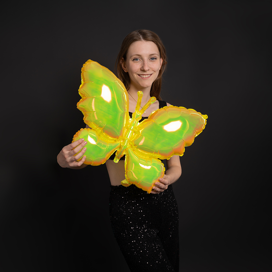 Шар (26''/66 см) Фигура, Бабочка (надув воздухом), Желтый, Хамелеон, 1 шт. в уп.
