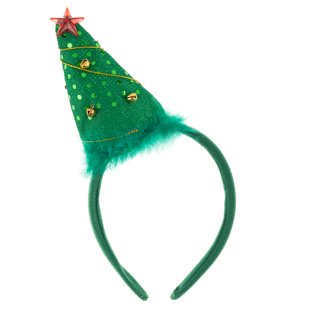 Ободок, Новогодняя елочка, Зеленый, с блестками, 1 шт. 