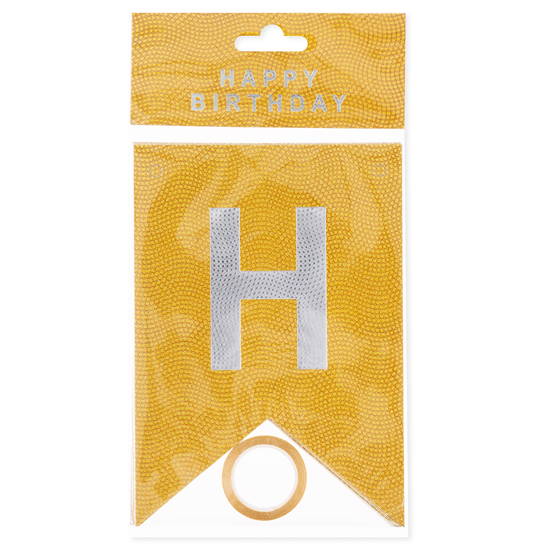 Гирлянда Флажки, Happy Birthday (фактура точки), Золото, Металлик, 500 см, 16*12 см, 1 упак.