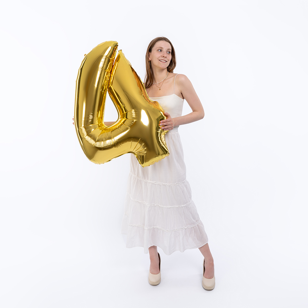 Шар (40''/102 см) Цифра, 4, Золото, 1 шт.