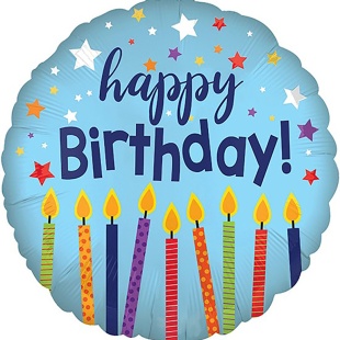 Шар (18''/46 см) Круг, С Днем Рождения (свечи), Голубой, 1 шт.