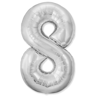 Шар (40''/102 см) Цифра, 8 Slim, Серебро, 1 шт.