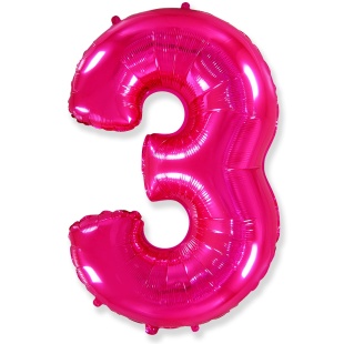 Шар (40''/102 см) Цифра, 3, Фуше, 1 шт. в уп.