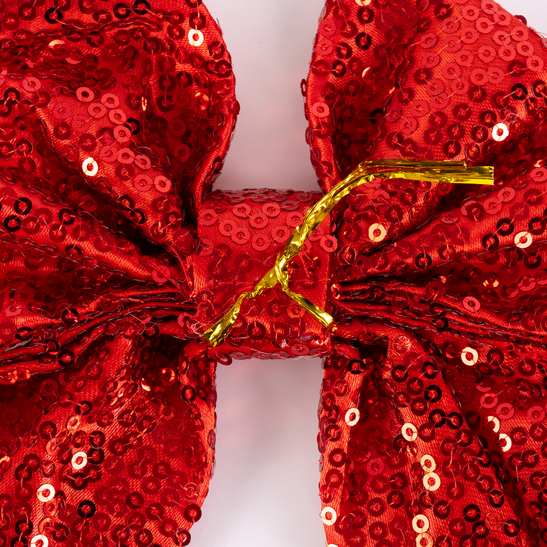 Декоративный бант Праздничные пайетки, Красный, с блестками, 14*18 см, 2 шт. в упак. 