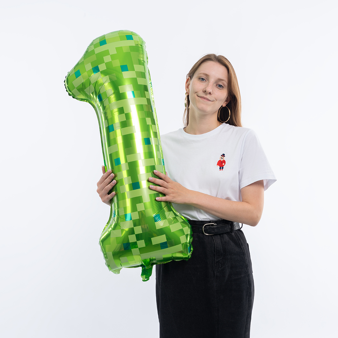 Шар (40''/102 см) Цифра, 1 Пиксели, Зеленый, 1 шт. в уп.