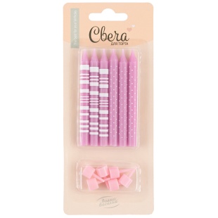 Свечи Точки и полосы, Розовый, 8 см, 6 шт. с держат.