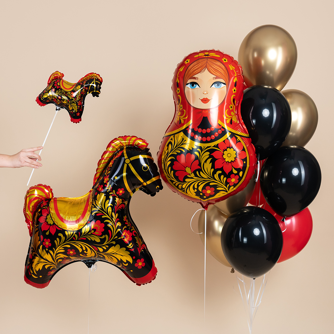 Шар (11''/28 см) Мини-фигура, Лошадка Золотая роспись, 1 шт.