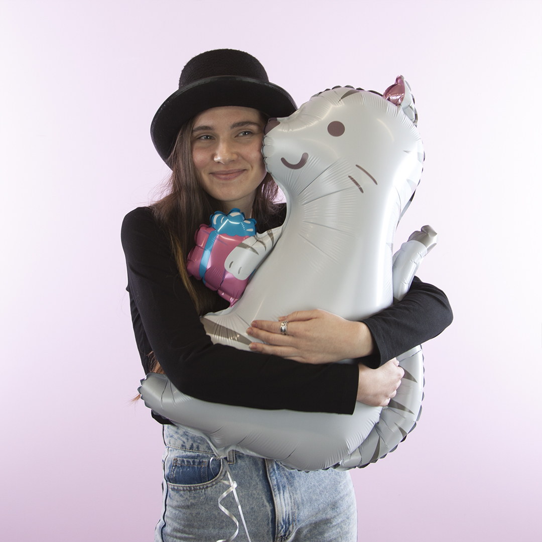 Шар (32''/81 см) Фигура, Котенок с подарком, 1 шт.