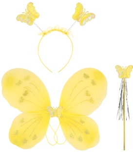Набор (ободок, крылья, волшебная палочка), Фея Бабочка, Желтый, с блестками, 48*38 см, 1 шт. 